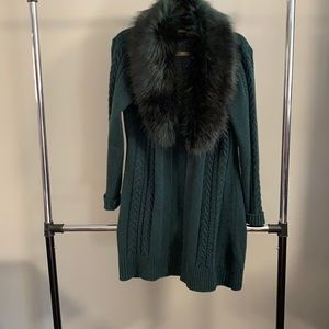 Boston Proper green faux fur sweater